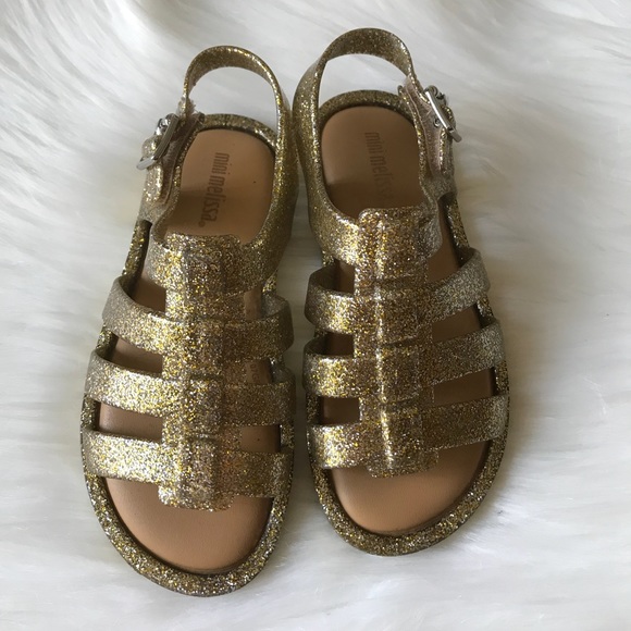 gold glitter jelly shoes